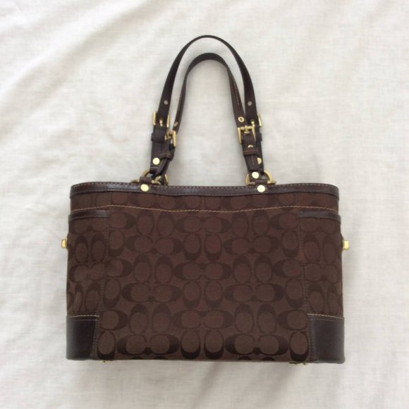 Coach Handbags - Coach Dark Brown Signature Canvas Handbag Purse